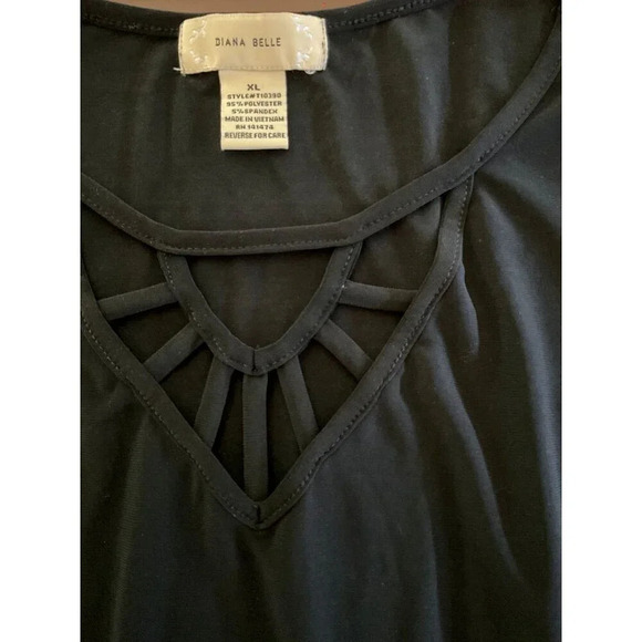 Diana Belle XL Black Caged Neckline Studded Accent Short Dolman Sleeve Top - Picture 6 of 6
